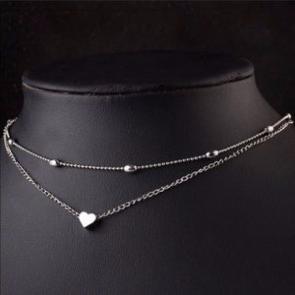 Silver Heart Dotted Choker Necklace - Picture 3 of 4